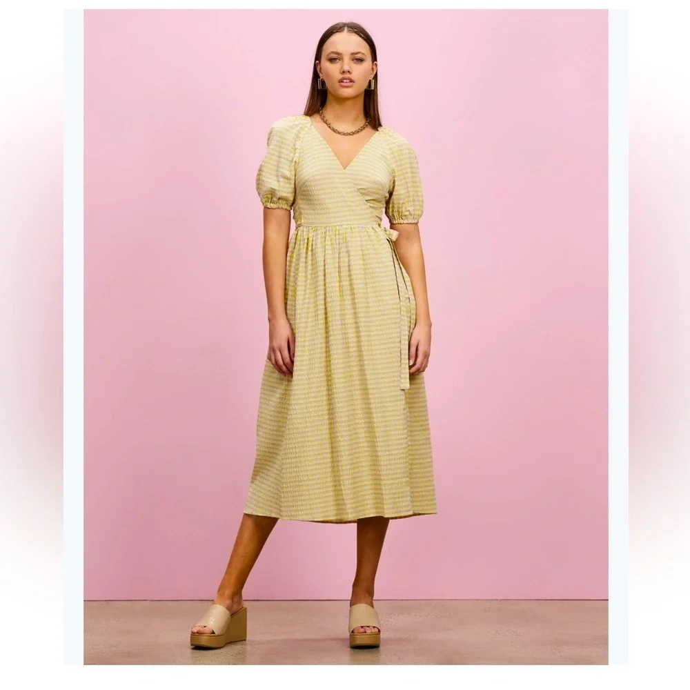 TOPSHOP Seersucker Check Wrap Dress Size 8